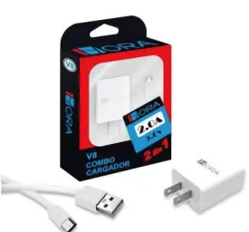 COMBO CARGADOR 2A cable TIPO V8 / MICRO USB (GAR064)